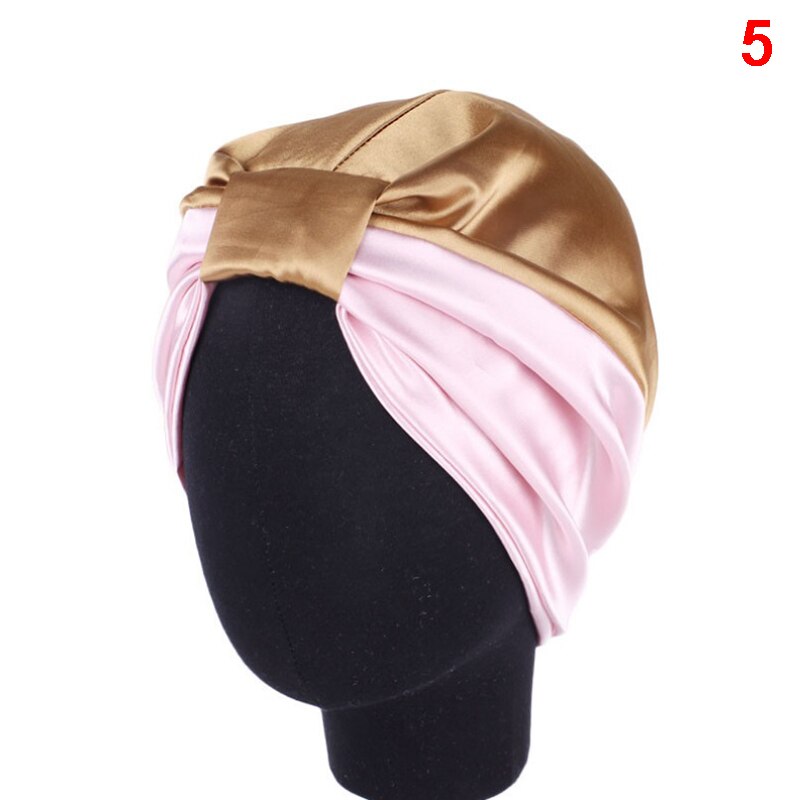 Satin hætte hårhætter salon nat hår hat naturligt krøllet hår dobbelt elastik bade søvn kvinder hovedbetræk wrap hat: N5