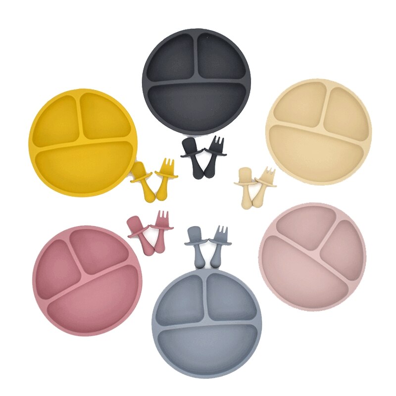 Assiette à manger en Silicone pour bébé, solide, mignon, dessin animé, vaisselle de pour bébé, formation, vaisselle, bol d'alimentation pour enfants