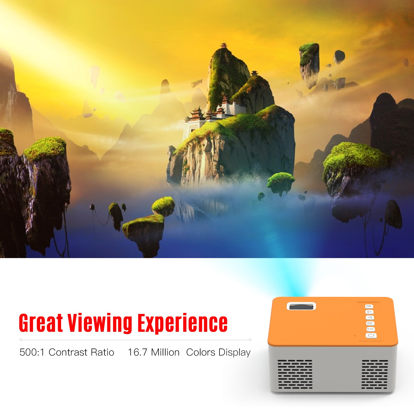 Mini Portable Video Projector LED Movie Projector Home Theater 1080P Supported 110Inch Display with USB TF AV Input For Children