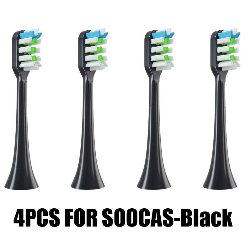 Soocas Opzetborstels Set Schoon Vervanging Voor X3/X3U/X5 Elektrische Tandenborstel Nozzle Heads Vervangen Action Smart borstelkop: 4Black