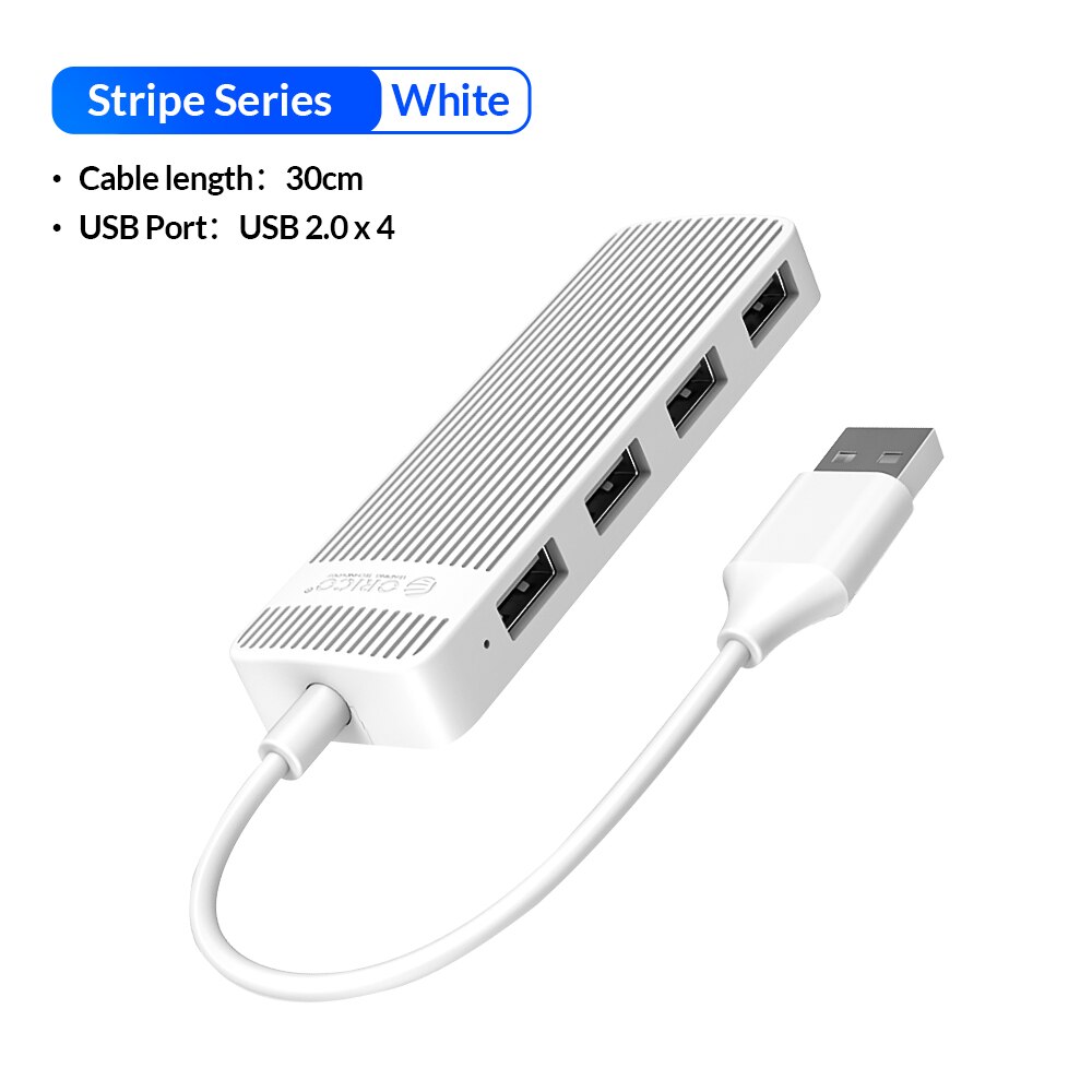 ORICO 4 Port USB HUB USB 2.0 HUB Ultra Slim Data HUB ABS Mini USB Splitter laptop accessories Hub USB for PC Computer Notebook: Stripe White