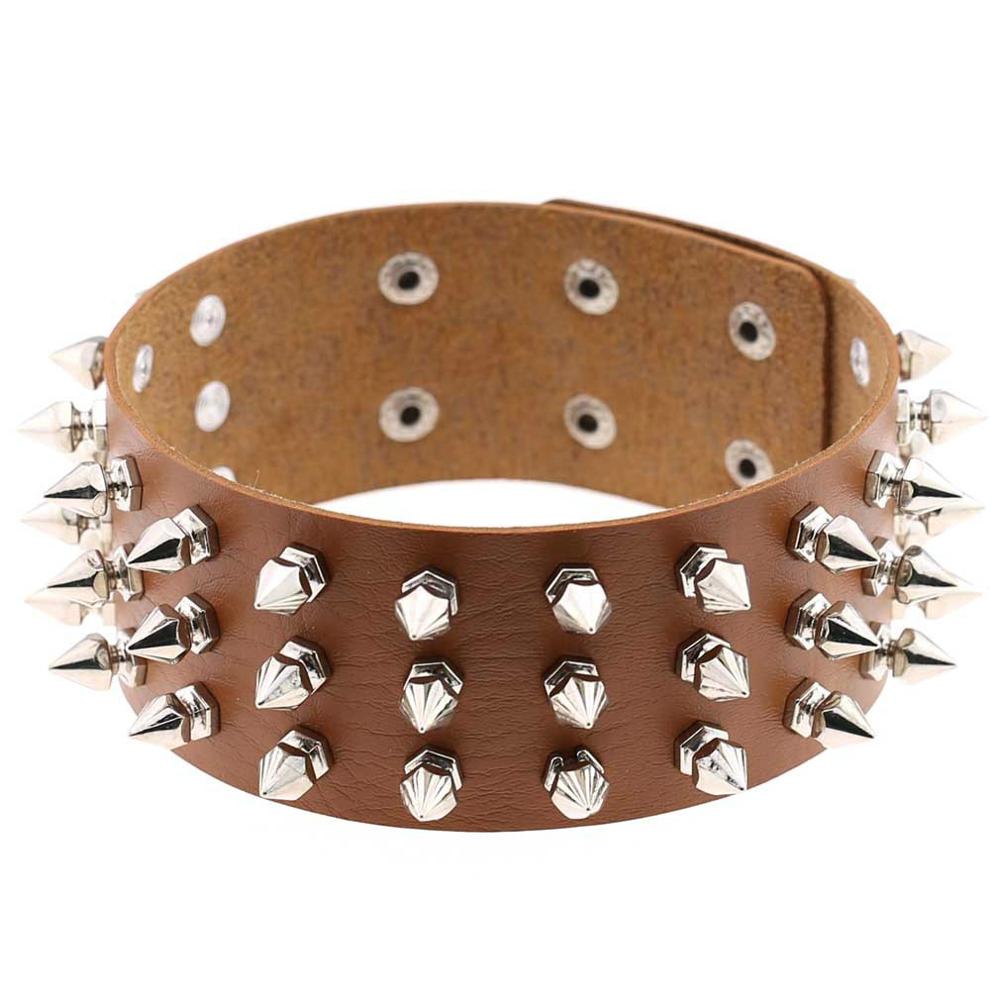 Punk PU Leather Spike Choker Necklace Women Rivets Neck&Wrist Wear Multi-purpose Funky Chockers collar lock jewelry: CR639K