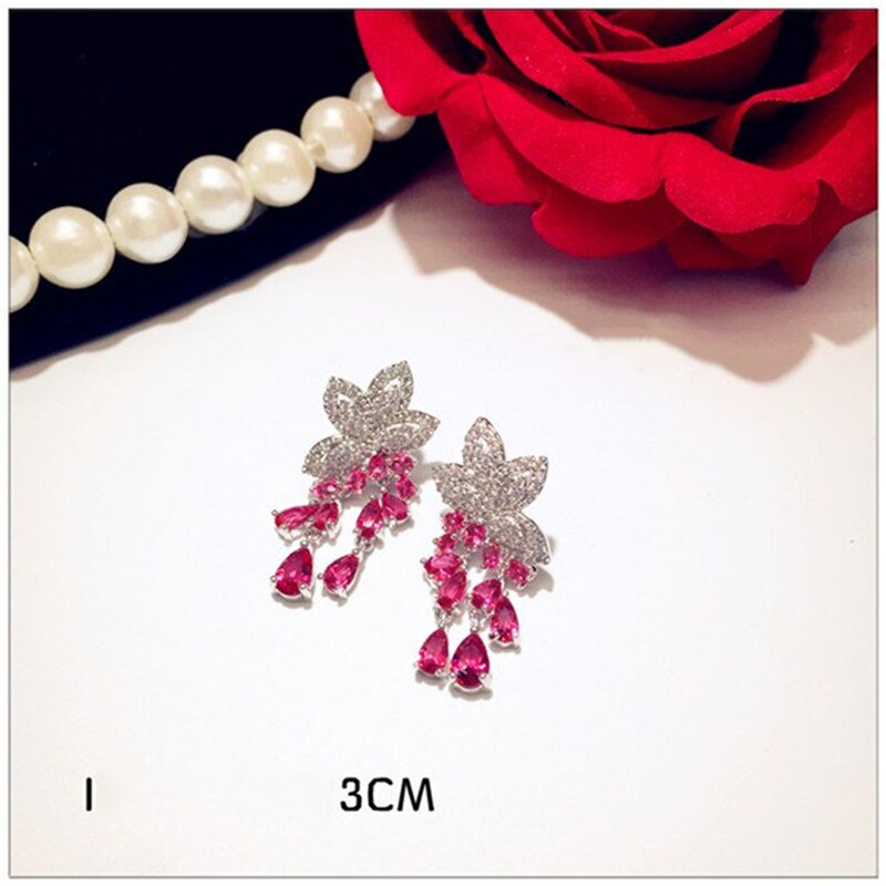 S925 Sterling Silber Tropfen Ohrringe Für Frauen Ohr Studs Feine Schmuck Luxus Red Zirkonia Temperament Brincos: I