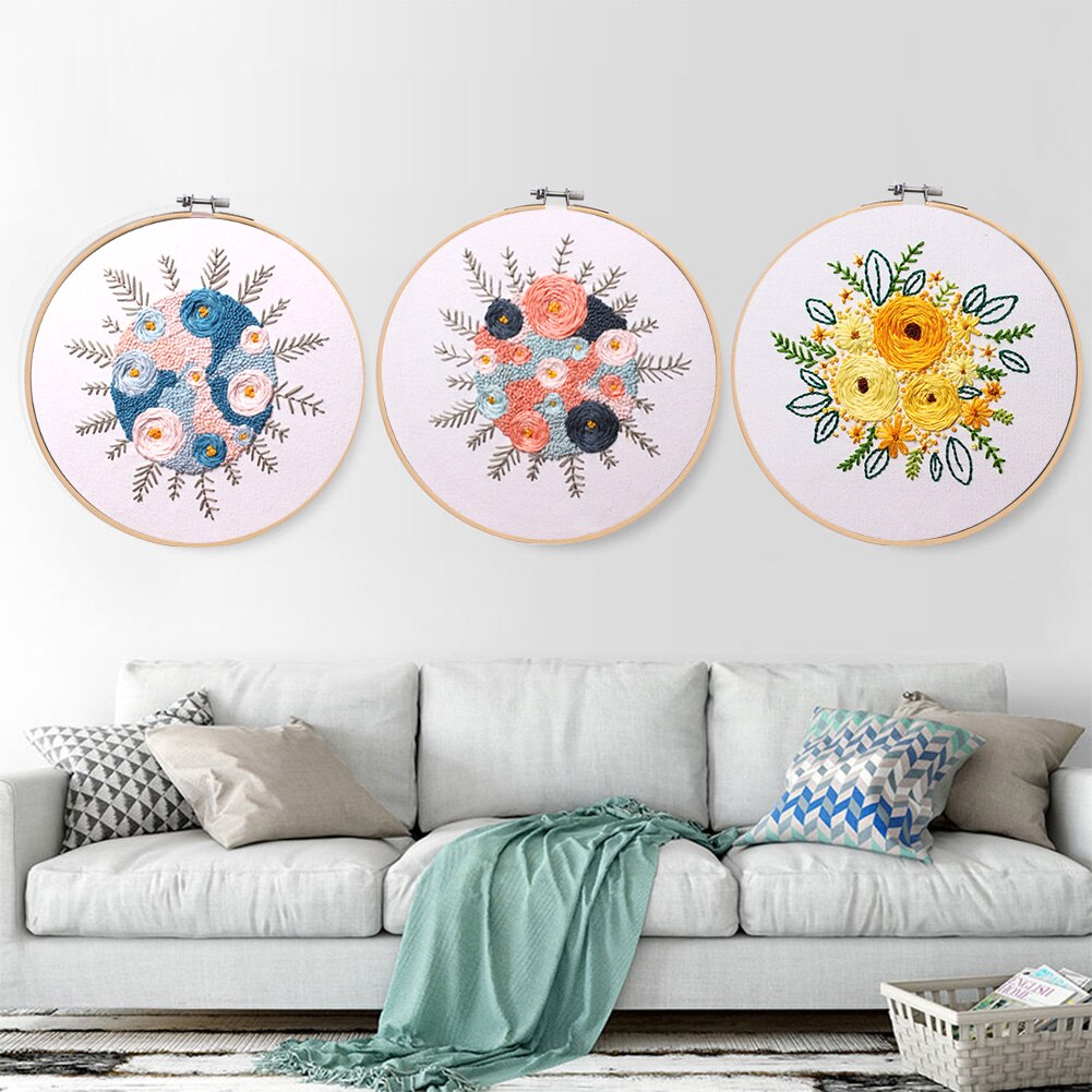 DIY Starter Kit Ribbon Painting Plants Pattern Embroidery Flowers Handwork Needlework Threads Tools Home Decoration Cross Stitch