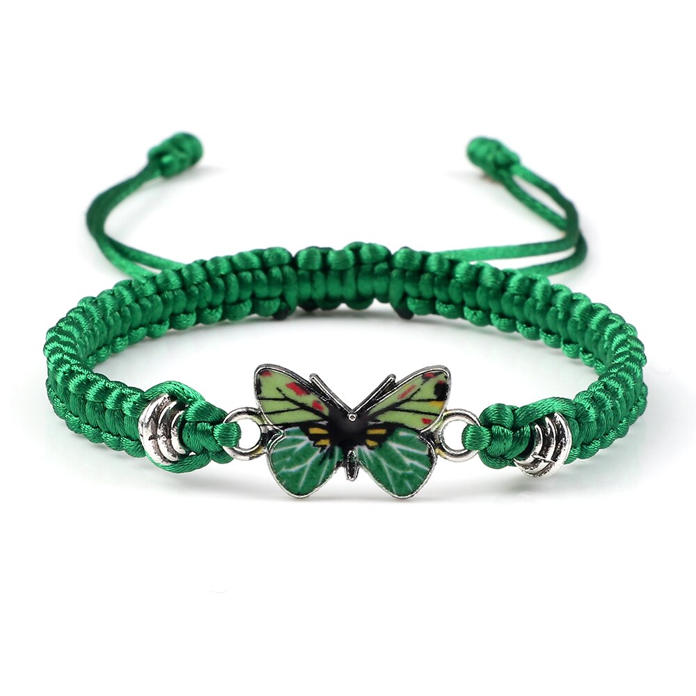 Neue Nette GrüNe Schmetterling Frauen Armbinde Handgemachte Weiß Schwarz Faden Schnur Seil Geflochtene Charme Armbänder für Mädchen Schmuck: Grün Seil