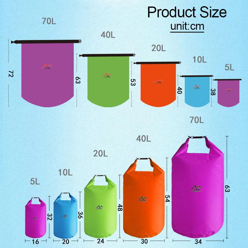 Waterdichte Opslag Drift Bag 5L10L20L40L70L Hoge Capaciteit Waterdichte Dry Bag Sack Voor Varen Vissen Raften Trekking Zwemmen