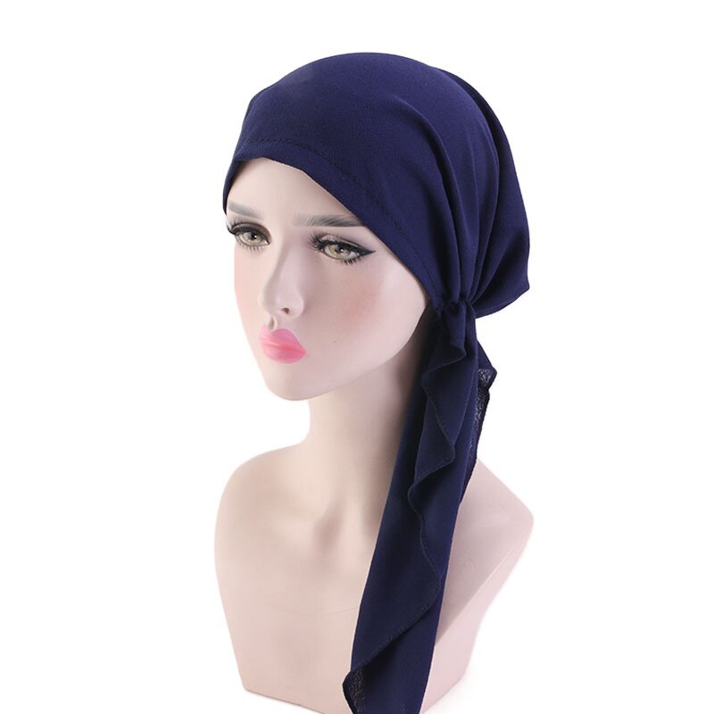 Pañuelo para la cabeza para mujeres musulmanas, Hijab, gorro de quimio, preatado turbante, Bandana, pañuelo para la pérdida de cabello, pañuelo para la cabeza, gorro elástico, Hijabs: 15 Navy