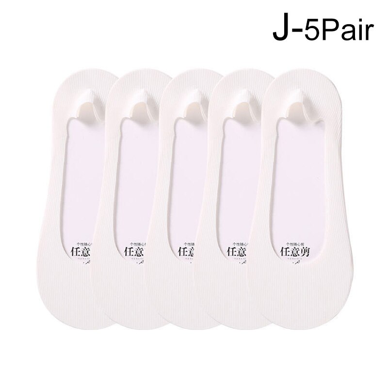 5Pairs Woman Ice Silk Invisible Boat Socks Women's Short Socks Female Ladies Shallow Mouth No Show Socks Slippers Summer Style: J