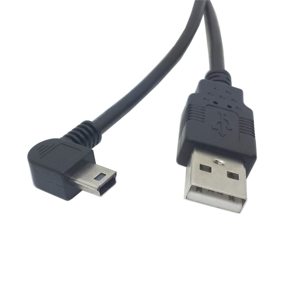 Cable de datos Mini USB tipo B de 5 pines macho arriba abajo en ángulo izquierdo-derecho de 90 grados a USB 2,0 macho 0,25 m 0,5 m 1,8 m 5m