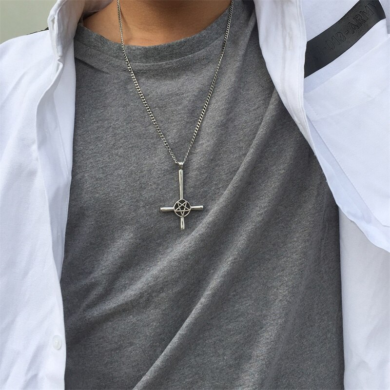 JHSL Brand Men Christian Cross of St. Peter Cross Necklace Pendants Stainless Steel Chain Jewelry