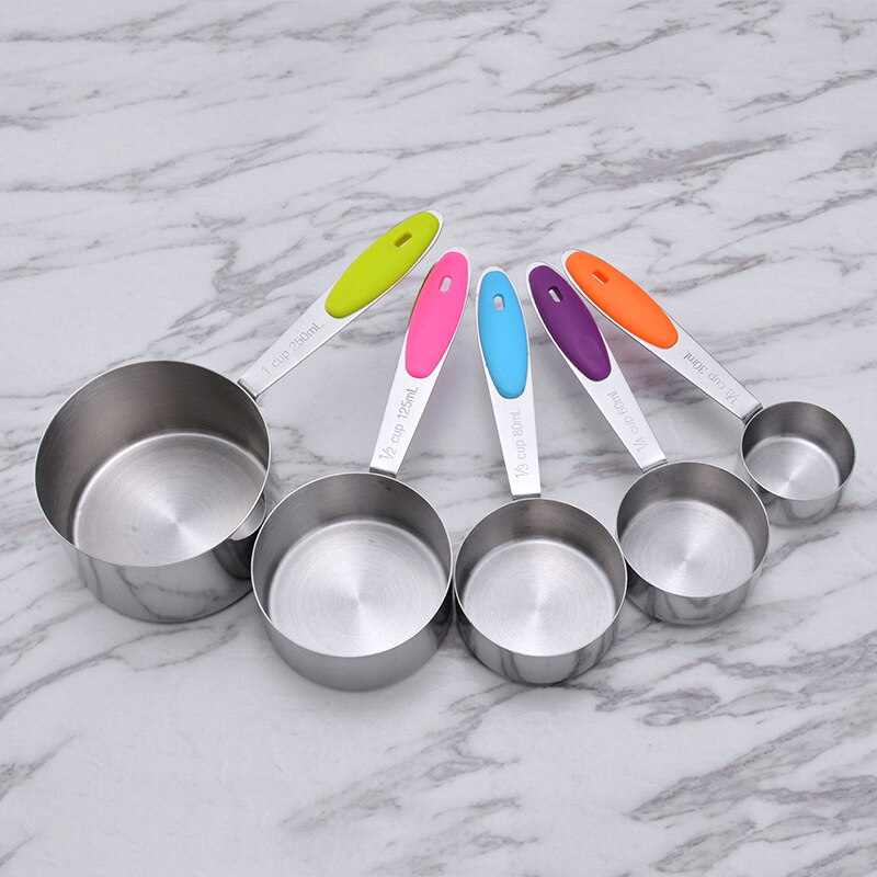 10 Uds multifunción tazas cucharas para medida cucharadita de silicona de la manija de acero inoxidable 1,25 ml-240ml utensilios medidores de cocina