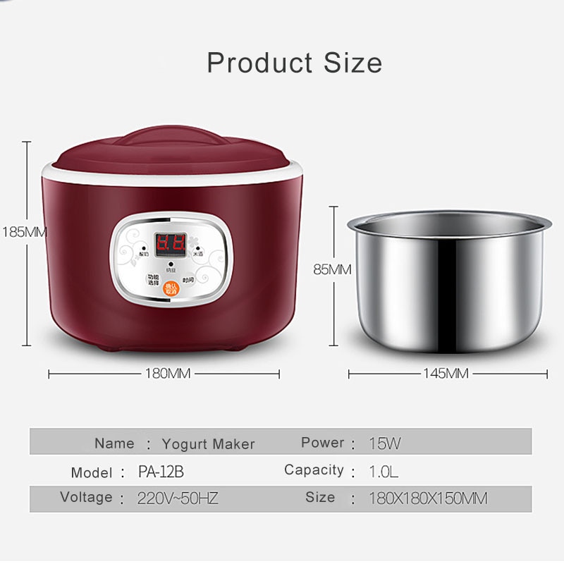 220V Elektrische Automatische Joghurt Hersteller Maschine Konstante Temperatur Küche Werkzeuge Reis Wein Natto Maschine Edelstahl Liner