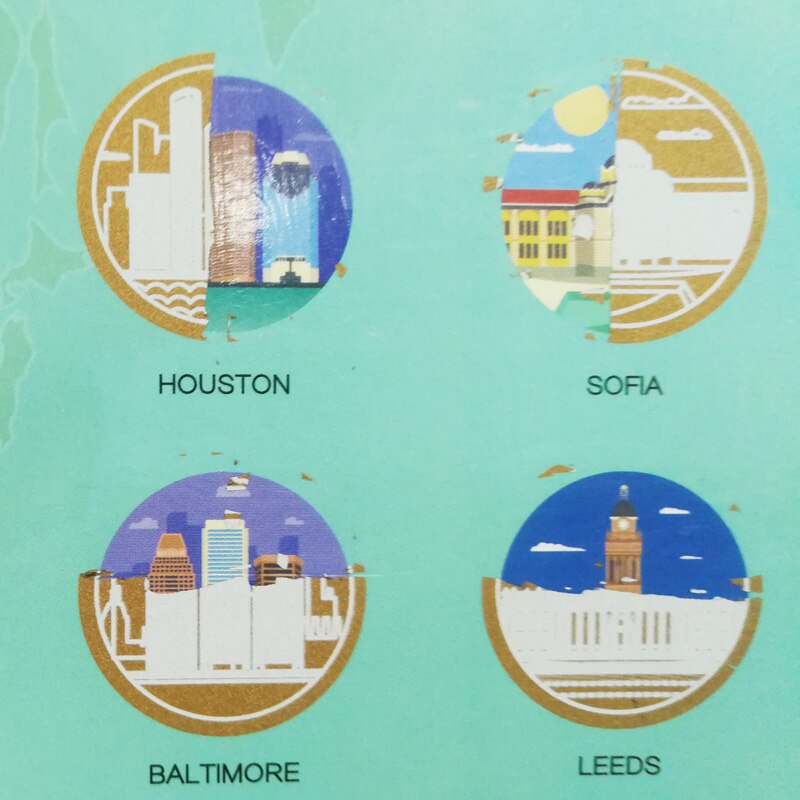 1 Pcs Decoration wall stickers Toy stickers world map 128 City Signs and Attractions Waterproof Paper Map