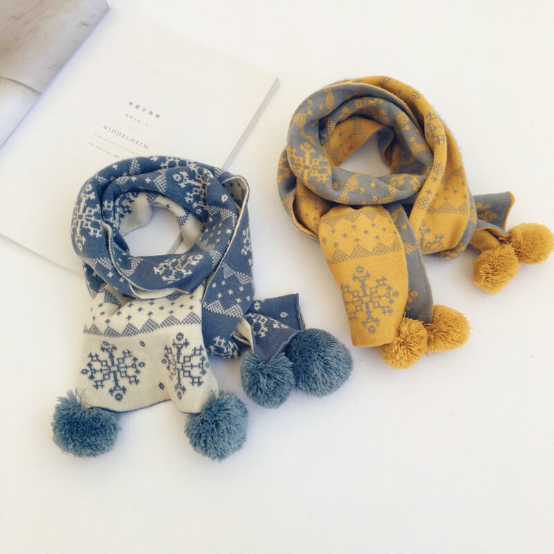 Basis gebreide sjaal gebreide colsjaal kleurrijke geruite sjaal speciaal voor kerstmis sneeuwvlokken sjaal scandinavische stijl kinderbreigoed