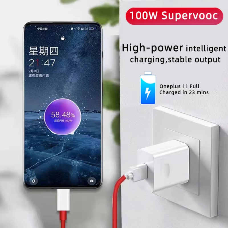 Chargeurs rapides SuperVOOC 100W pour OnePlus 13 12 11 10 Pro Nord CE4 CE3 Lite OPPO Realme avec câble USB Type C de 1M