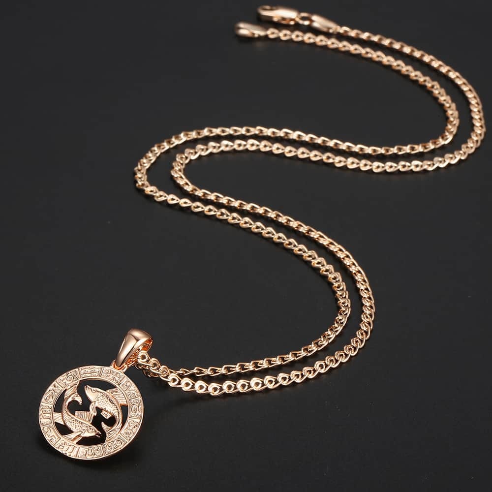 Pisces Zodiac Sign Necklaces For Women Men 585 Rose Gold Pendant Necklace Male Woman Jewelry Personal Birthday GP286