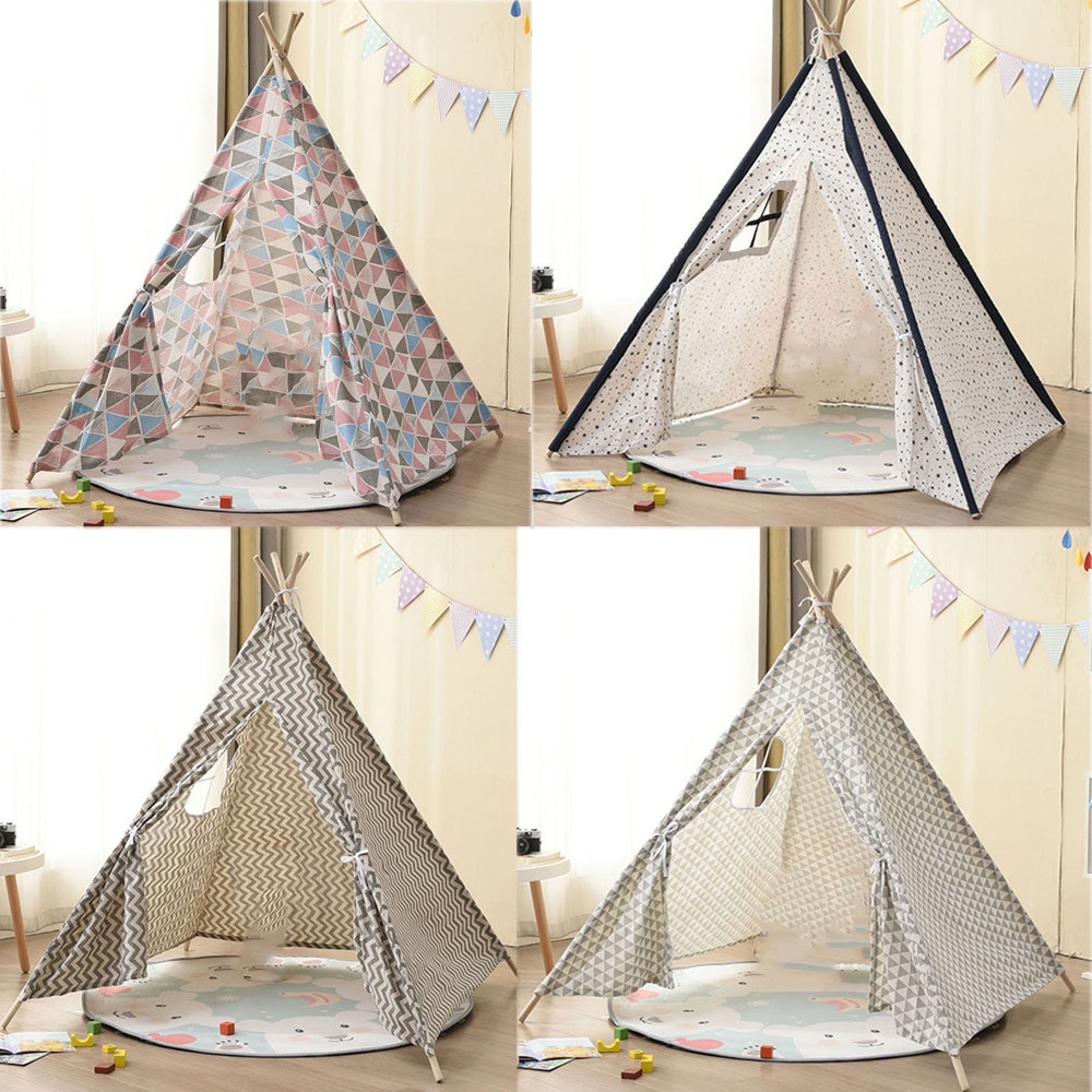 Folding Children's Tent Wigwam Large Kids Play House Indoor Indian Cotton Canvas Portable Child Little Teepee Baby Play Tents