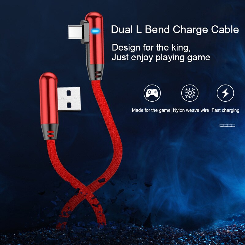 Led 90 asteen usb type c kaapeli iphone micro pikalataus usb-c kaapeli xiaomi redmi note 7 samsung  s10 a50 tipe-c johdolle