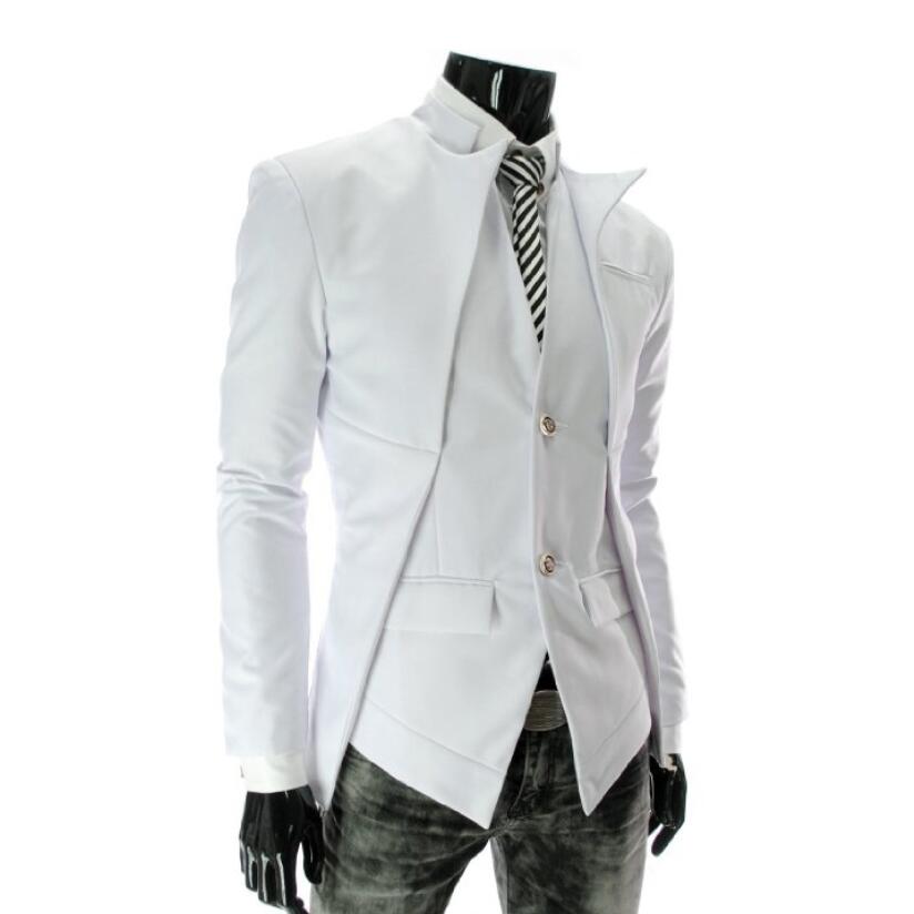 Høst menn casual slim fit blazer masculino asymmetrisk dressjakke herre business hvit blaser sanger scene kostymer: Hvit / Xxl