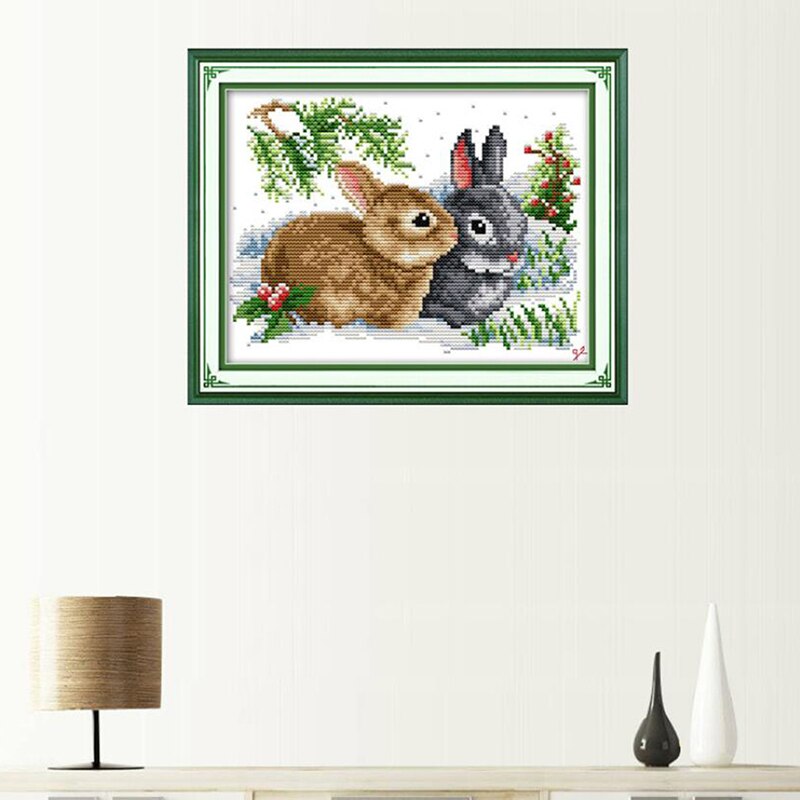 Cross Stitch Embroidery Kits Rabbit Animal Cotton Thread Painting DIY Needlework Year Home Hanging Decor