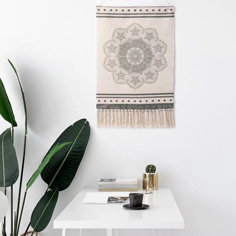 Tapiz colgante de pared de macramé para decoración del hogar, borla de algodón tejida hecha a mano, lienzo geométrico bohemio, tapiz de tela de fondo artístico: royal blue