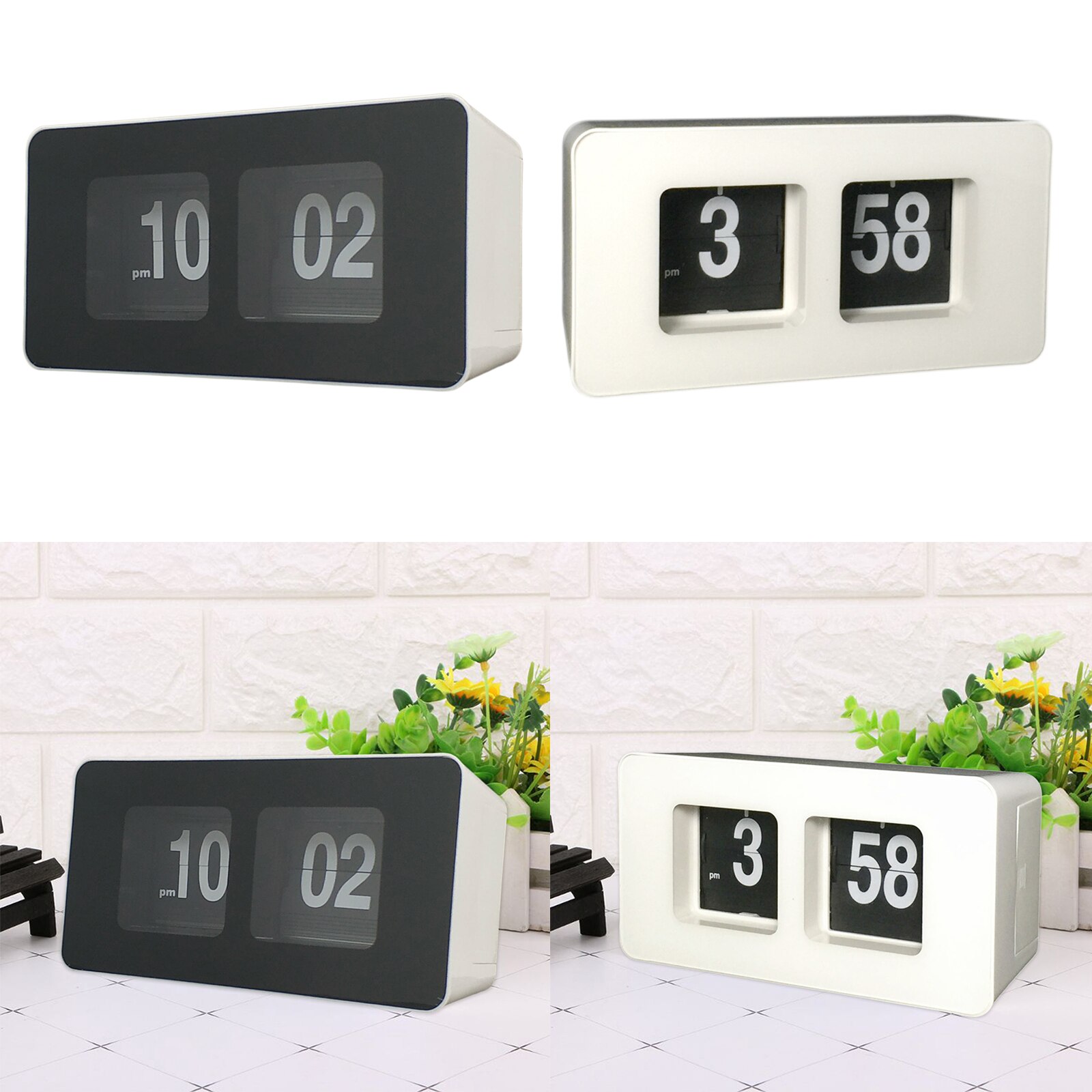Auto Flip Desk Clock Retro Gear Wall Clock Non Ticking Silent Sweep