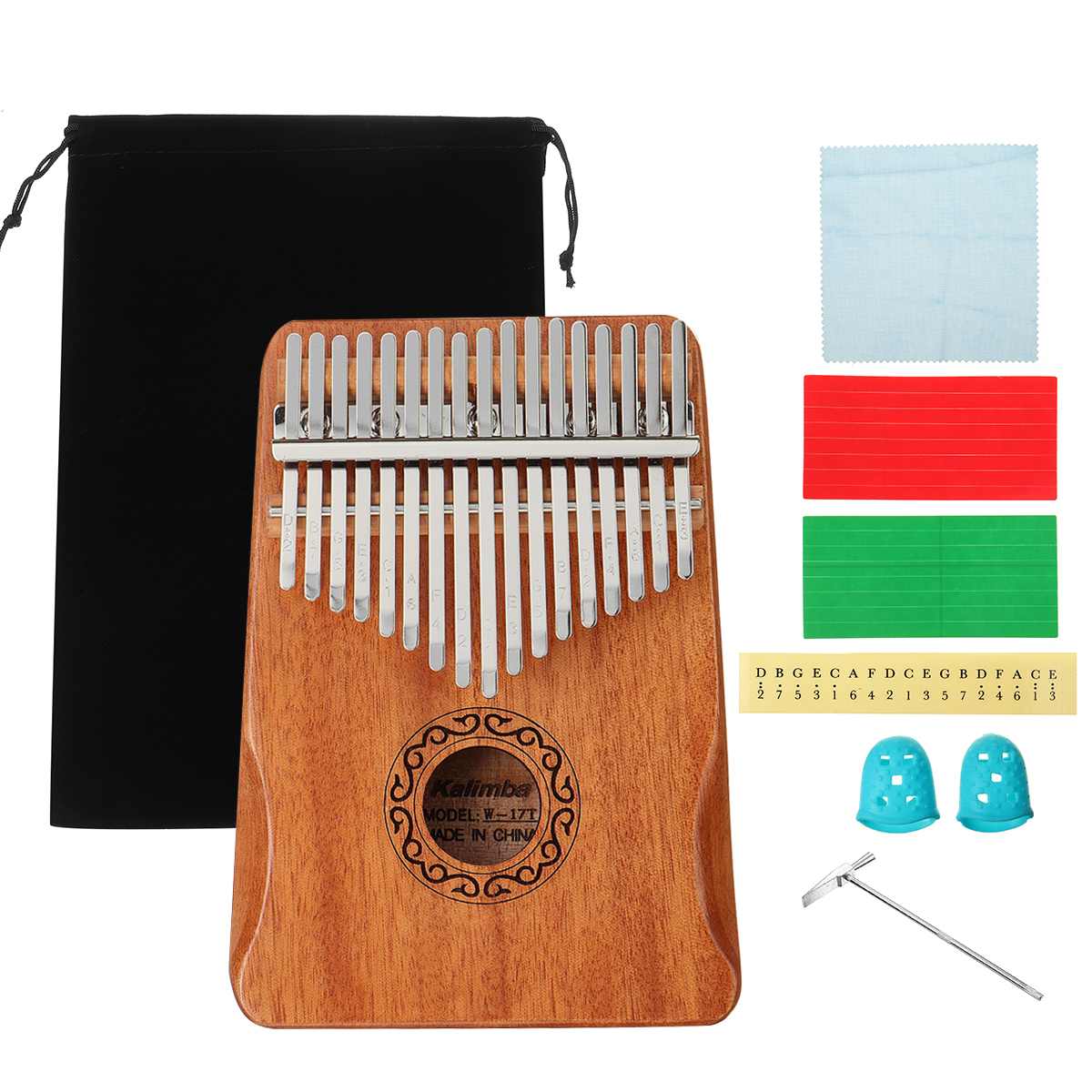17 Key Thumb Piano Mahogany Wooden Kalimba Keyboard Mbira Body Musical Instrument Thumb Finger Piano with Hammer Kalimba Piano