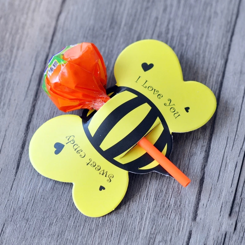 Cartes de décoration de sucettes de dessin animé mignon, 50 pièces, insectes abeilles coccinelle lapin, fournitures de fête d'anniversaire et de mariage, de bonbons pour enfants