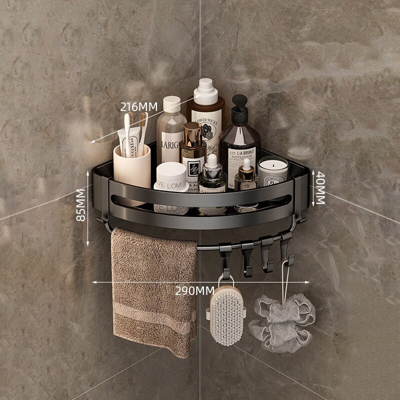 Luxury Bathroom Shelf Shower Shampoo Holder With Hooks Toilet Oragnizer Rack Corner Storage Rack Bathroom Accessories: Triangle Shelf B