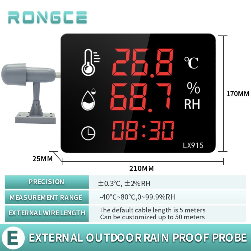 LED Multifunktionale Digitale Zauberstab-Montiert Thermometer Und Hygrometer Für Sauna Zimmer Mit Externe Sonde Regen Sensor lx915: LX915E