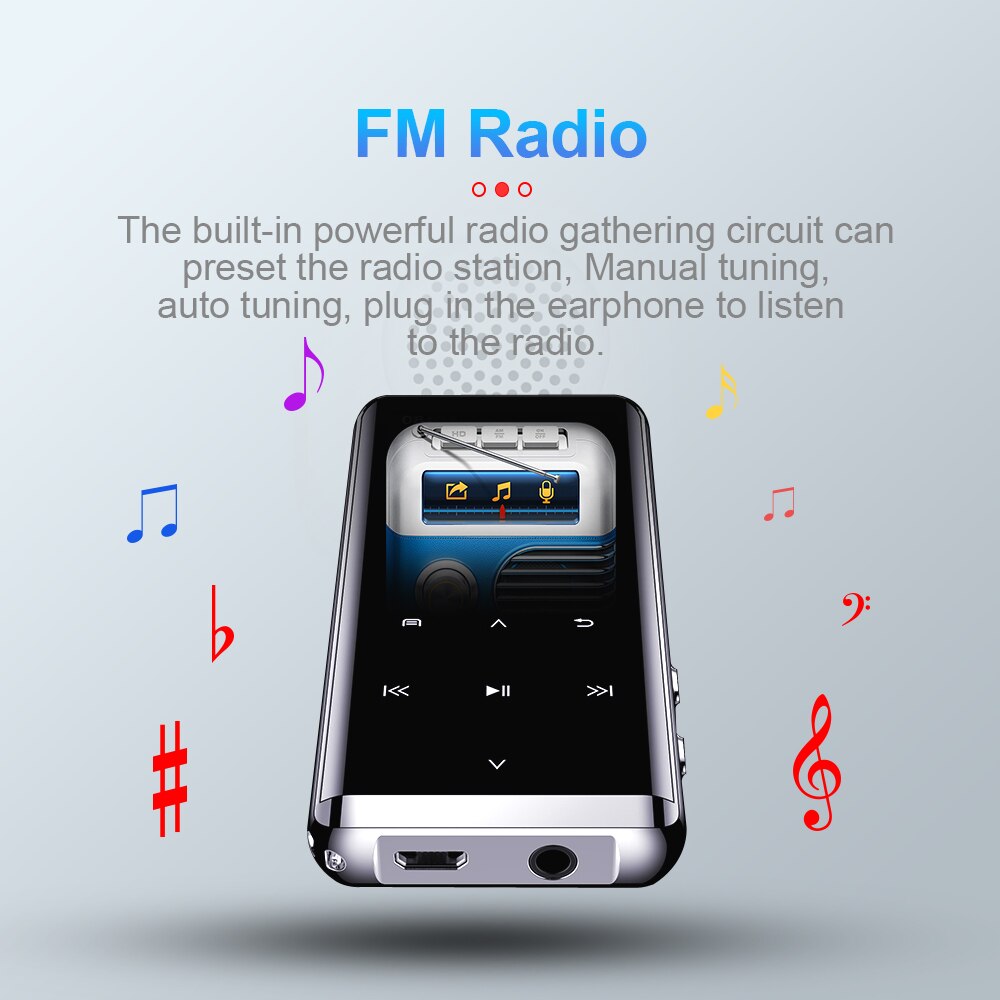 Tragbarer digitaler musikplayer für mp3 spieler mit touch-tasten, fm-radio, bluetooth-funktion und 3.5mm kopfhörern  mp3