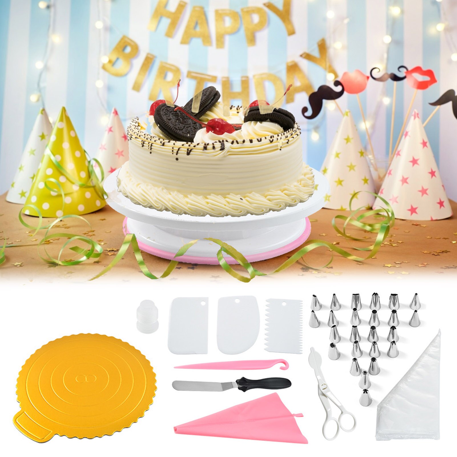DIY Cake Turntable Set Decorating Pastry Baking 35 Pieces Mould Piping Nozzle Rotary Table Bakeware Confectionery Accessories