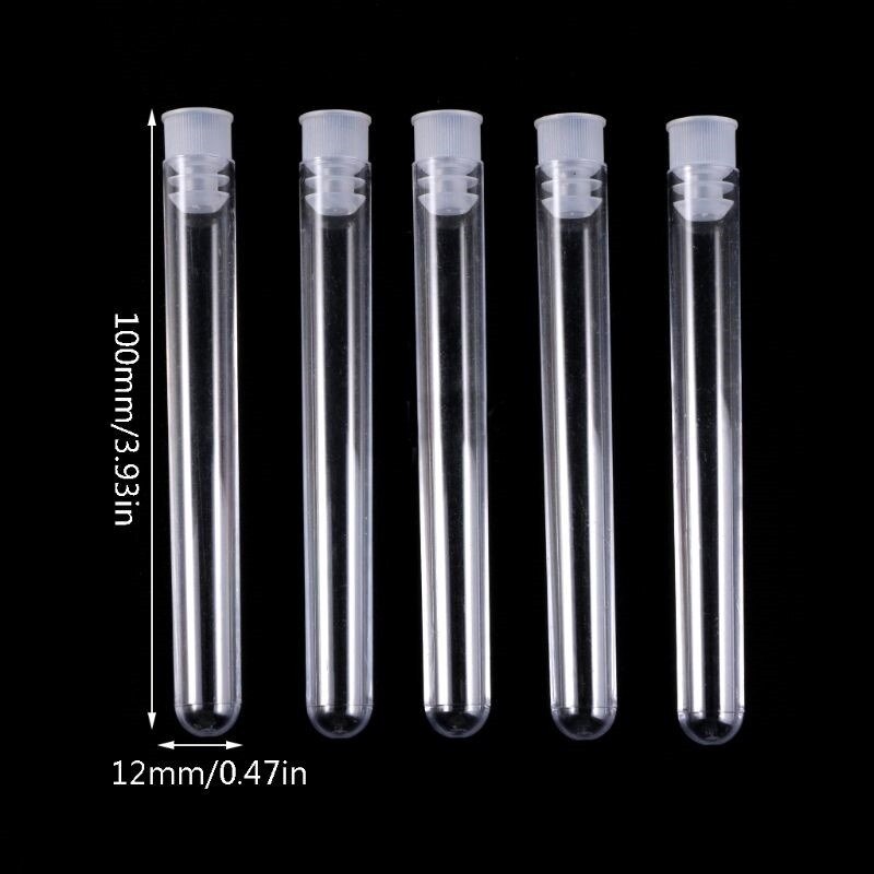 20 piezas tubo de ensayo de plástico transparente de 100x12mm, Vial de tubo de fondo redondo con tapa, suministros de laboratorio de oficina para experimentos: 5Pcs
