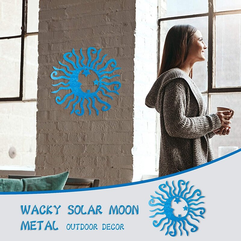 Solar Moon Metal Wall Art Steel Outdoor Decor Active Metal Reflective Wall - Fairy Garden Art Backyard Art