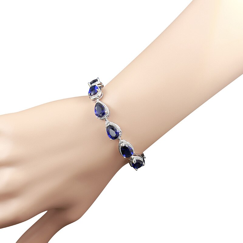 Huisept Mode Zilveren 925 Sieraden Set Waterdruppel Sapphire Edelstenen Zirkoon Ring Oorbellen Ketting Armband Voor Vrouwelijke Bruiloft