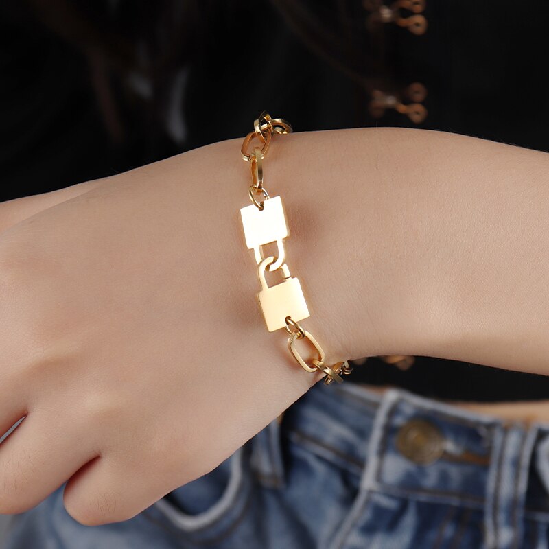 punk charm bracelet handcuffs bracelet lock bracelet pendant thick chain bracelet for women stainless steel bracelet