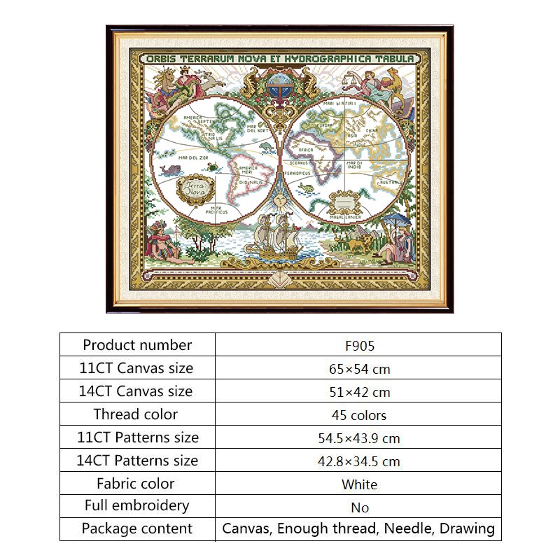 Vreugde Zondag Borduurpakketten Oude Wereldkaart Schilderijen 14CT 11CT Witte Doek En Doek Gedrukt Diy Borduurpakketten Handwerken sets