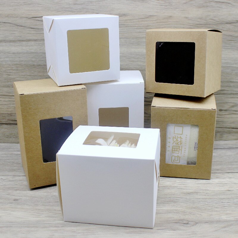 5Pcs 10x10x10/12/15cm Rectangle package box kraft window box white paper box party suppiles package