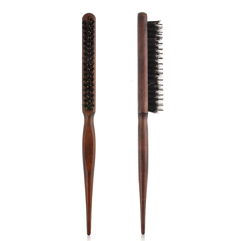 Wood Handle Natural Boar Bristle Hair Brush Fluffy Comb Hairdressing Barber Wood-color