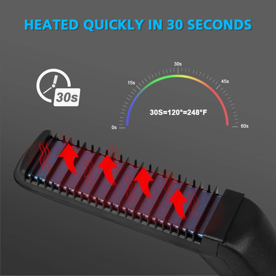 Alisador de pelo eléctrico para hombres, cepillo de pelo liso multifuncional, herramienta de modelado rápido, calentamiento rápido