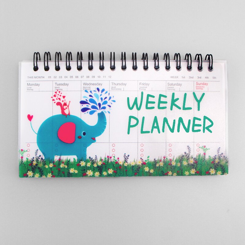 Kawaii coil book ugentlig planlægning bærbare studerende skriver notesblok, tidsplan bog dag planlæggere kontor arbejder dagsorden: Burgunder