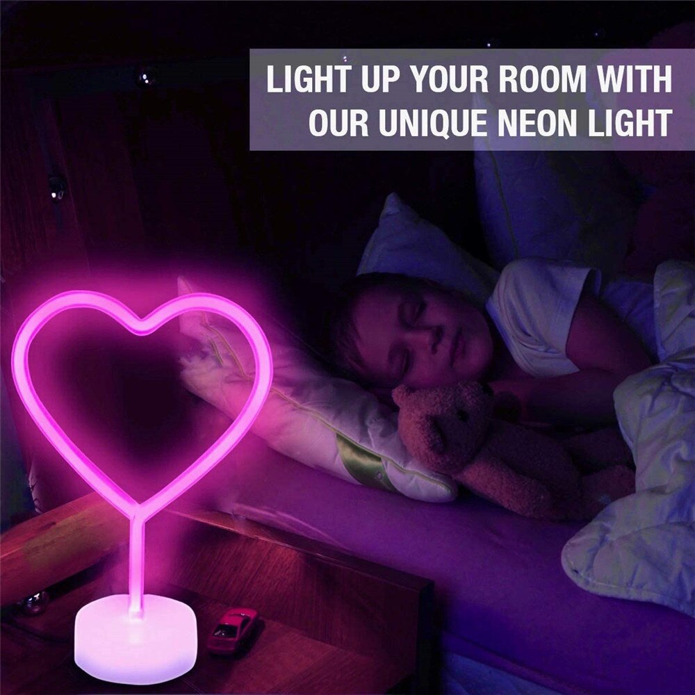 LED Heart Neon Sign Night Light Art Decorative Lights Plastic Table Lamp for Kids Baby Room Lighting Xmas Party