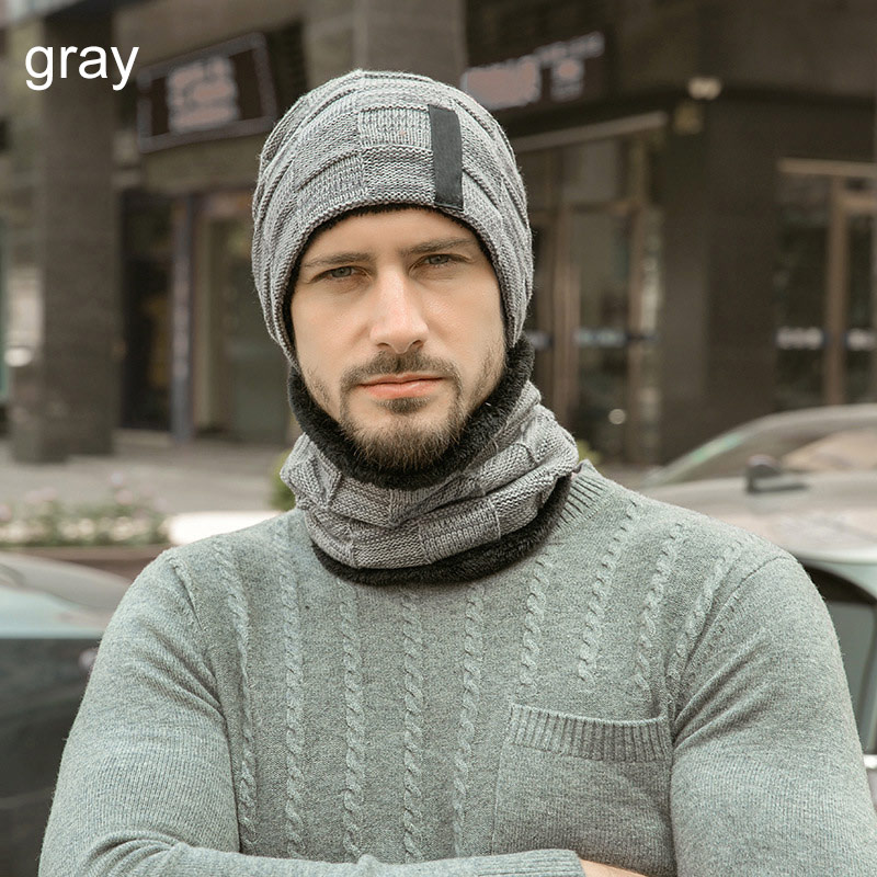 Chapéu de inverno q fashion, quente, gorro de pescoço, conjunto de cachecol, gorros de balaclava, chapéu de inverno para homens, mulheres, boné, skullies: Cinza