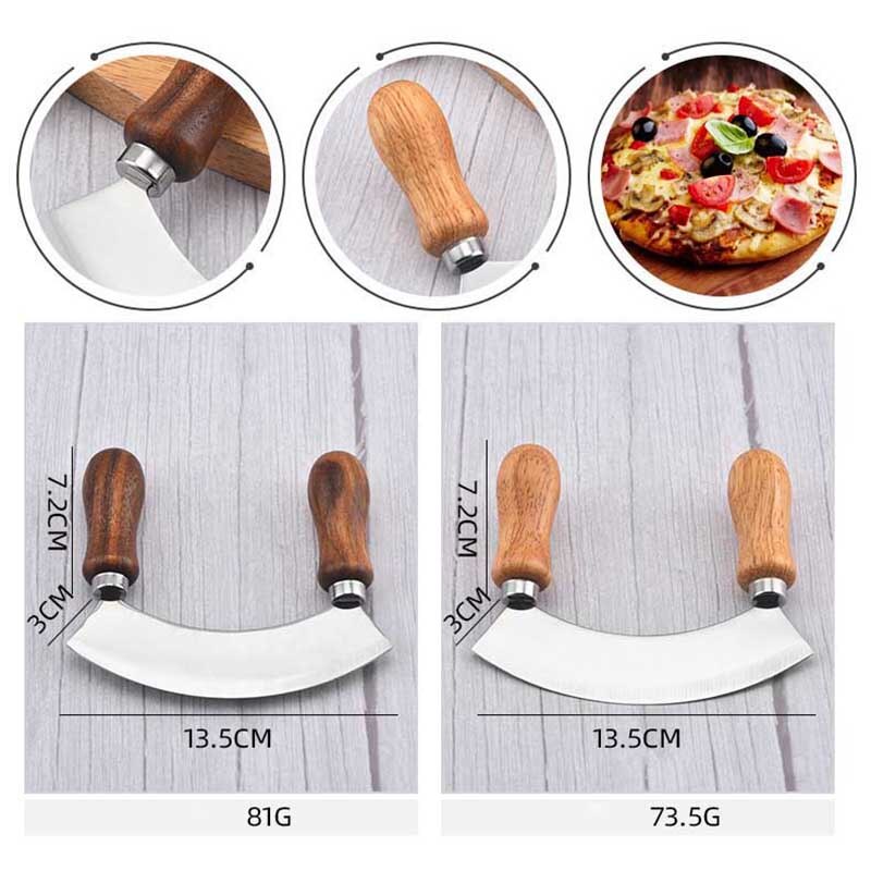 Rvs Pizza Rocker Cutter Koken Mes Keuken Serveren Slicer Tool Met Dubbele Houten Handgrepen Snijden Gereedschap Accessoires