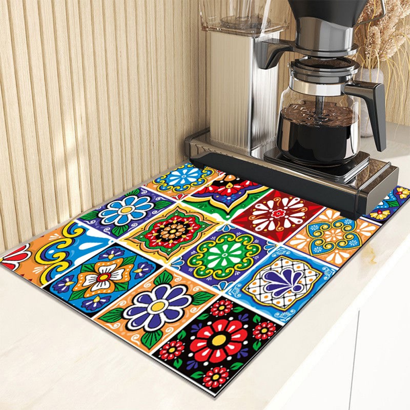 Absorberend Servies Schotel Droogmatten Boho Bloemen Bureau Afvoer Pad Hittebestendige Tegenmat Antislip Aftappen Placemat Keuken: L / Paars