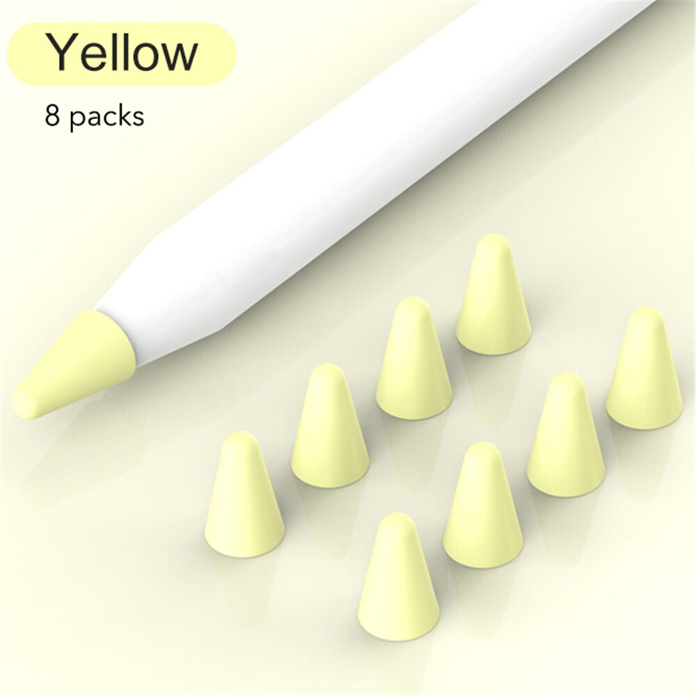 8pcs Mute Silicone Replacement Tip Case Nib Cover Skin For Apple Pencil 1 2 Stylus Touchscreen Pen Nib Protector: yellow