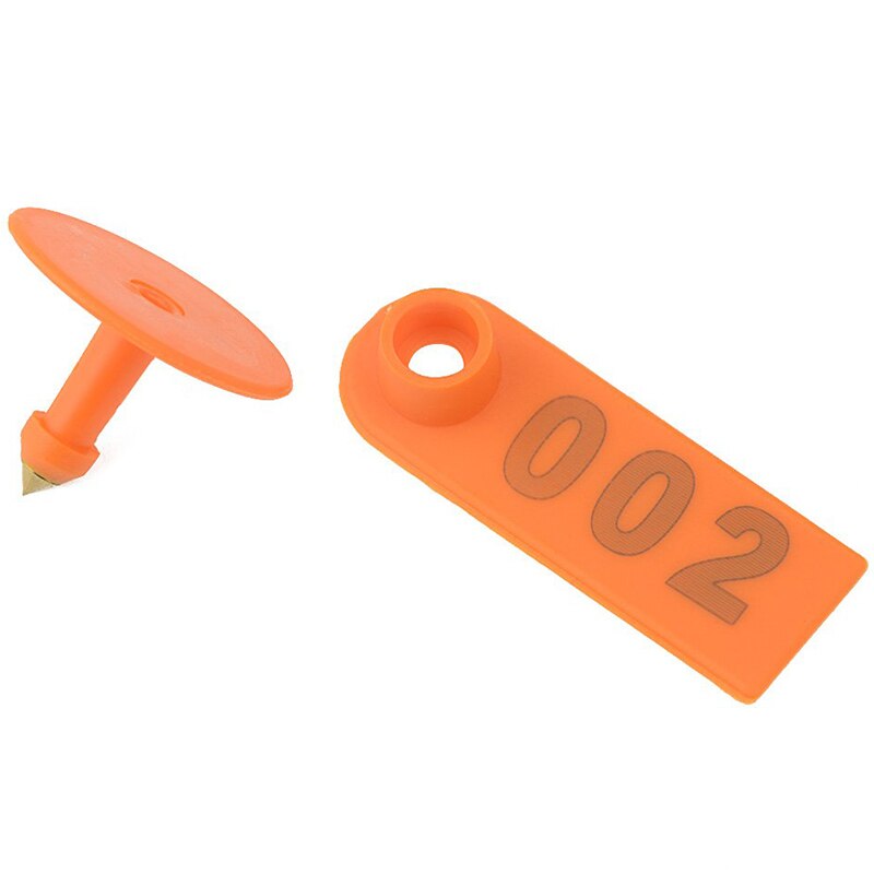 100 Plastic Cattle Cattle Ear Tag 1-100 Animal Tag and 1 Ear Tag Labeler Set for Livestock Management Marking Orange + Red