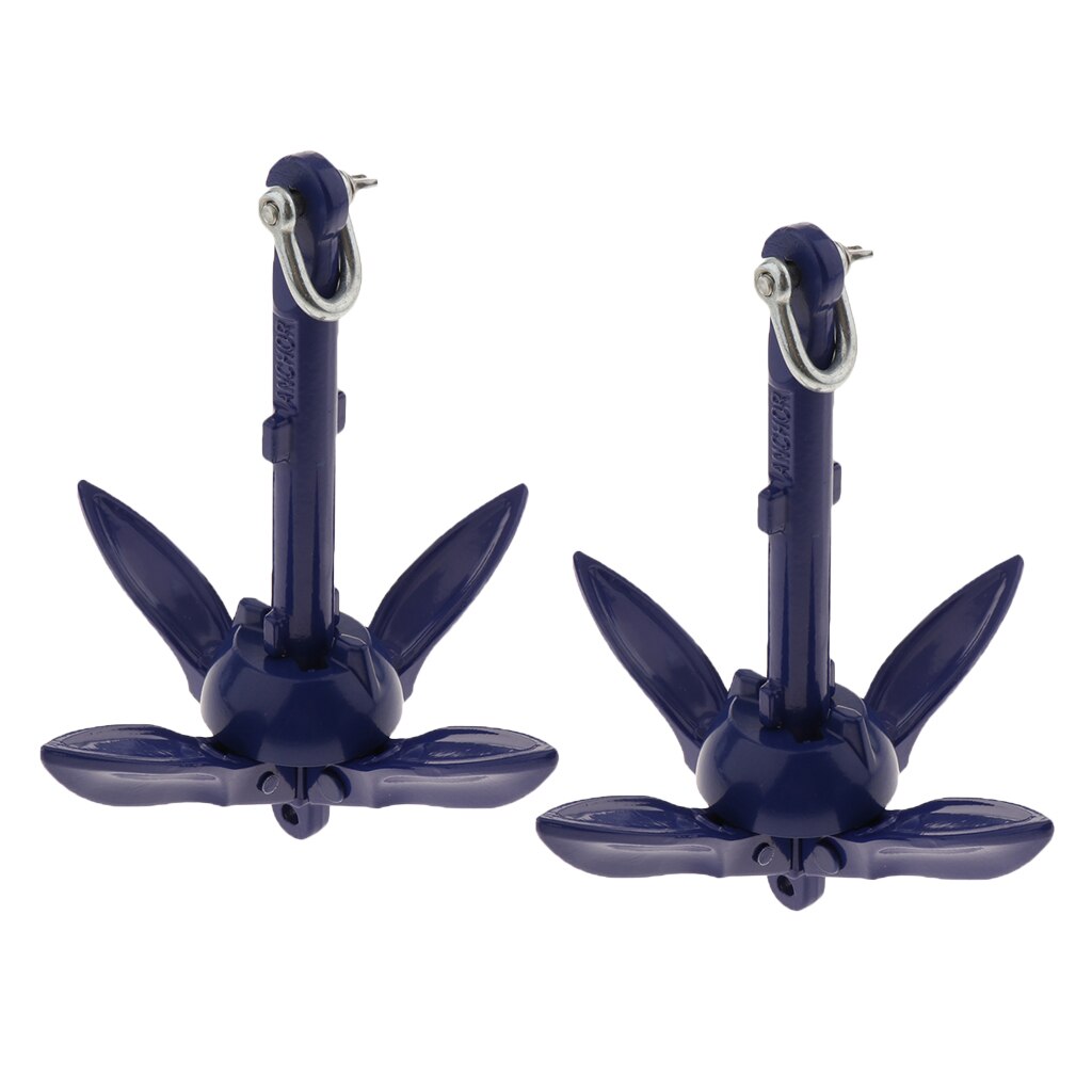 Ancla plegable sólida Grapnel, para pesca en Kayak, con revestimiento azul antioxidante, 2 uds.