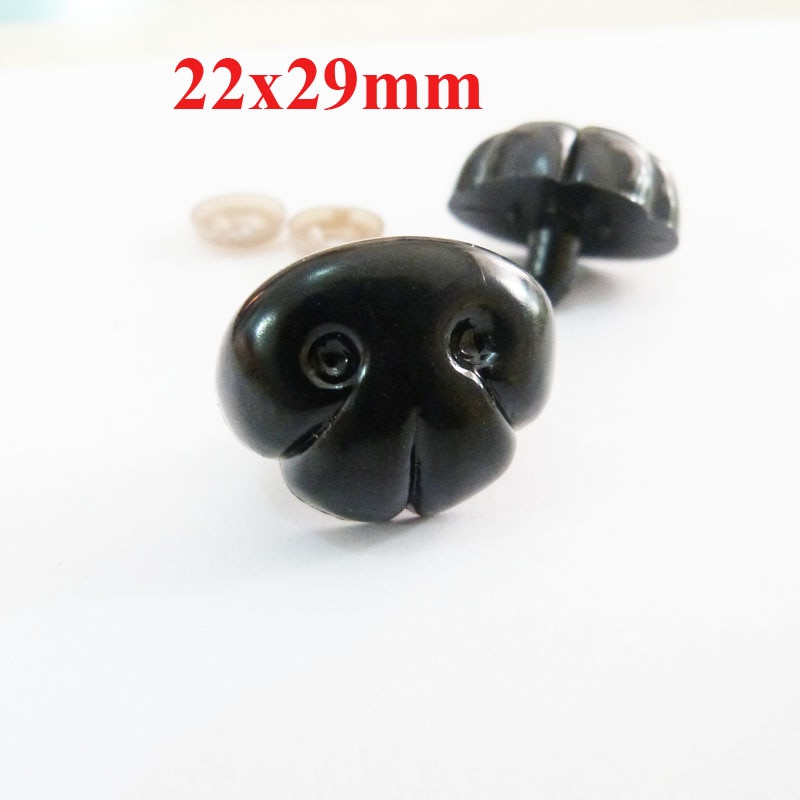 20 stk/parti 22 x 29mm sort dyrelegetøj hundenæse plastik sikkerhedslegetøjsnæse & blød spændeskive til gør-det-selv plysdukkefund