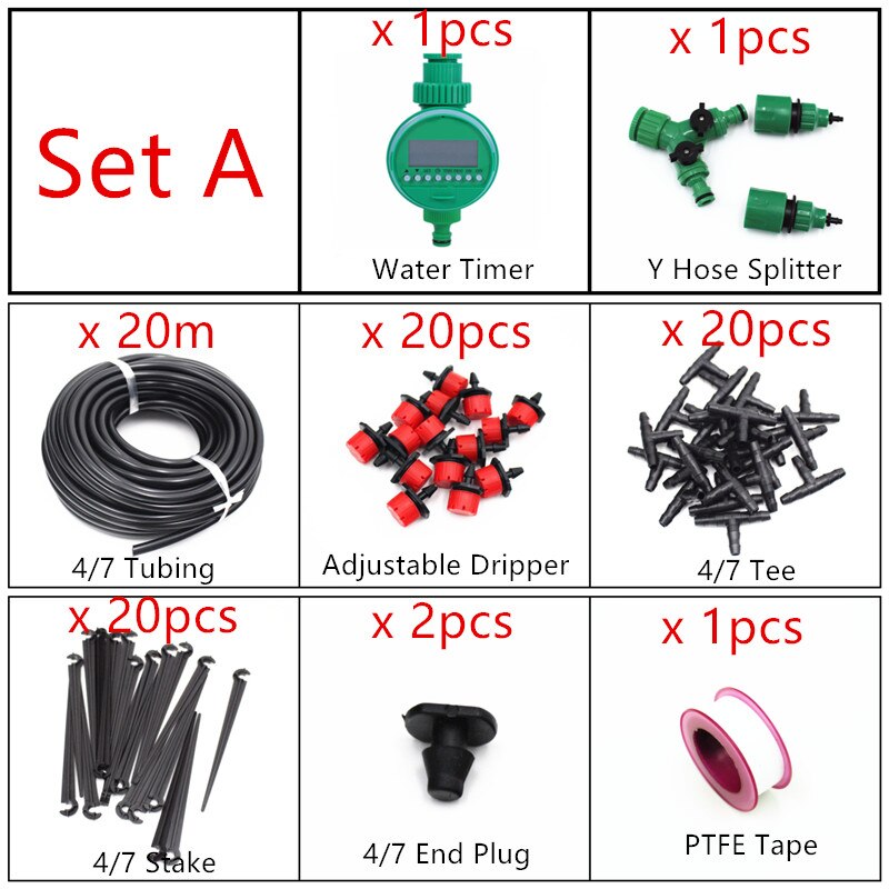 20/30/40m Y Splitter Watering Kits With Water Timer Automatic & Adjustable Dripper Atomizer for Potted Plant Garden Greenhouses: A